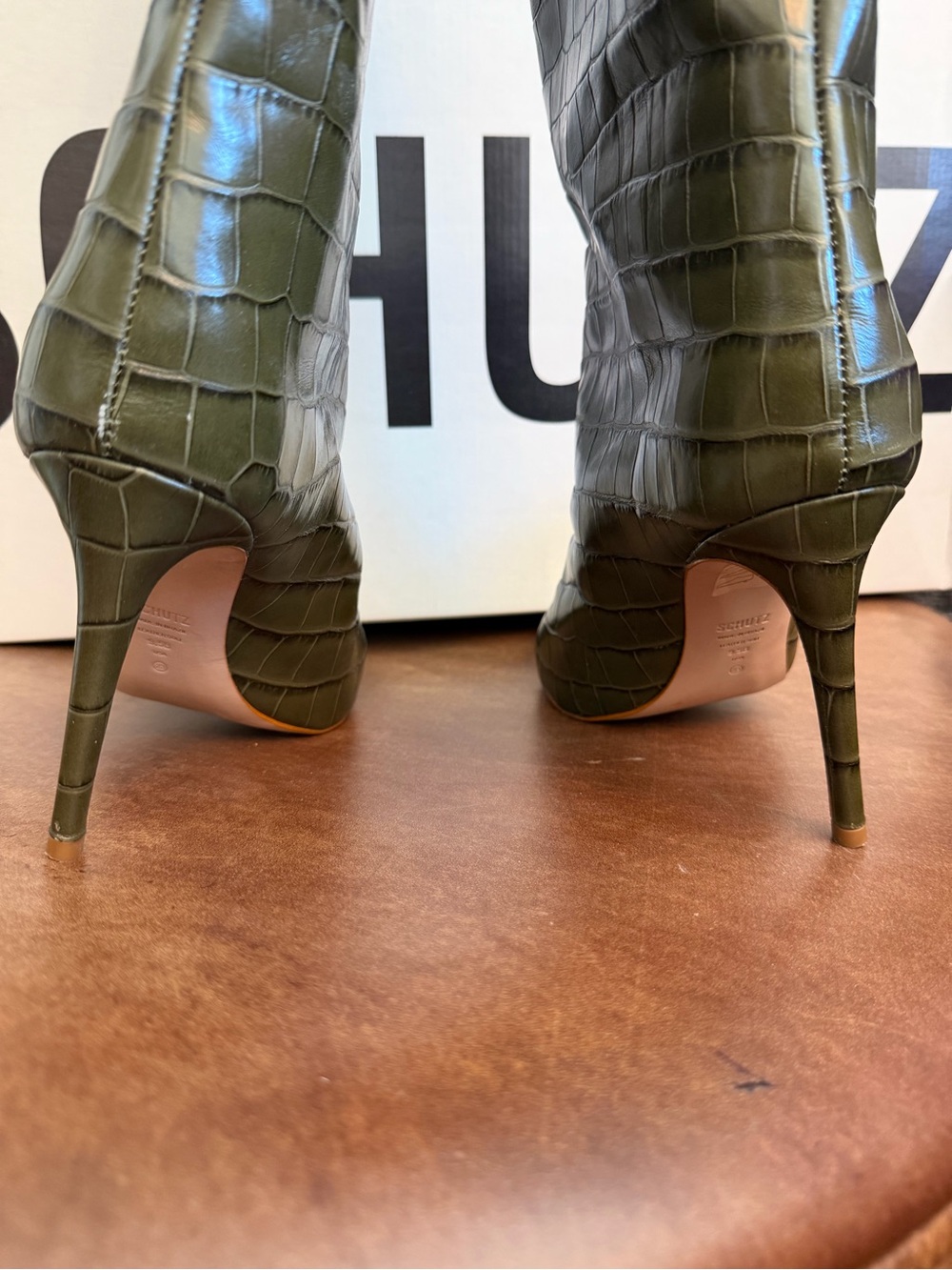 Schutz Maryana Croco Embossed Boot in Military Green - Sz 9.5 - Picture 6 of 14